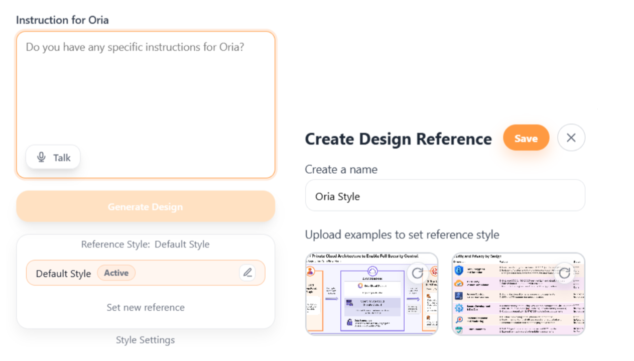 Oria's New Features: Voice Control, Design References, Vector Icons, and Faster Slides